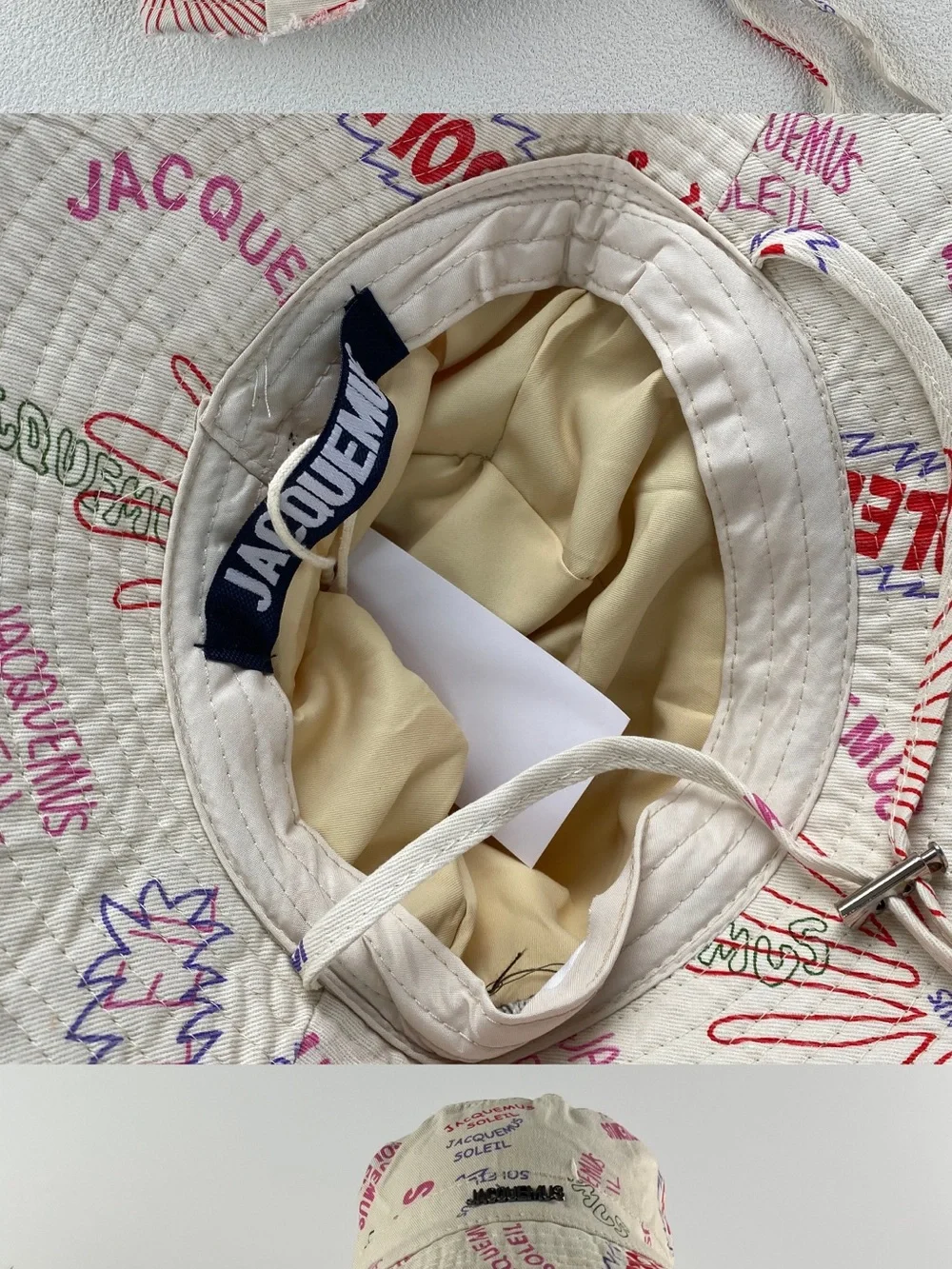 Designer inspired Beige Bucket Hat with Pink & Purple Graphic Print